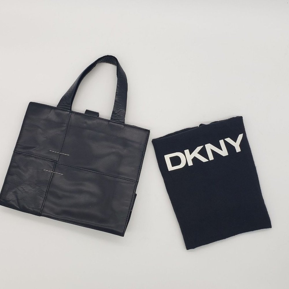 DKNY Black Leather‎ Patchwork Tote Bag